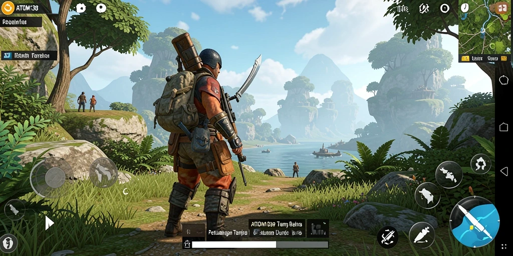 Tampilan gameplay ATOM138 yang menampilkan petualangan di dunia terbuka.