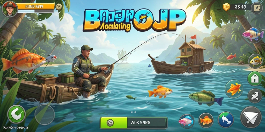 Tampilan permainan BROJP dengan berbagai lokasi memancing yang menakjubkan.