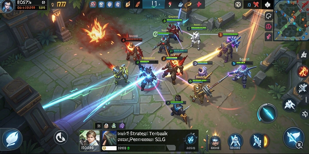 Tangkapan layar gameplay <strong>EOS77</strong> menunjukkan pertempuran yang seru dan strategi mendalam.
