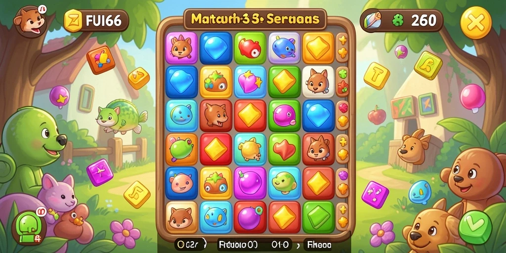 Screenshot gameplay FUJI66 menunjukkan aksi seru permainan Match-3.