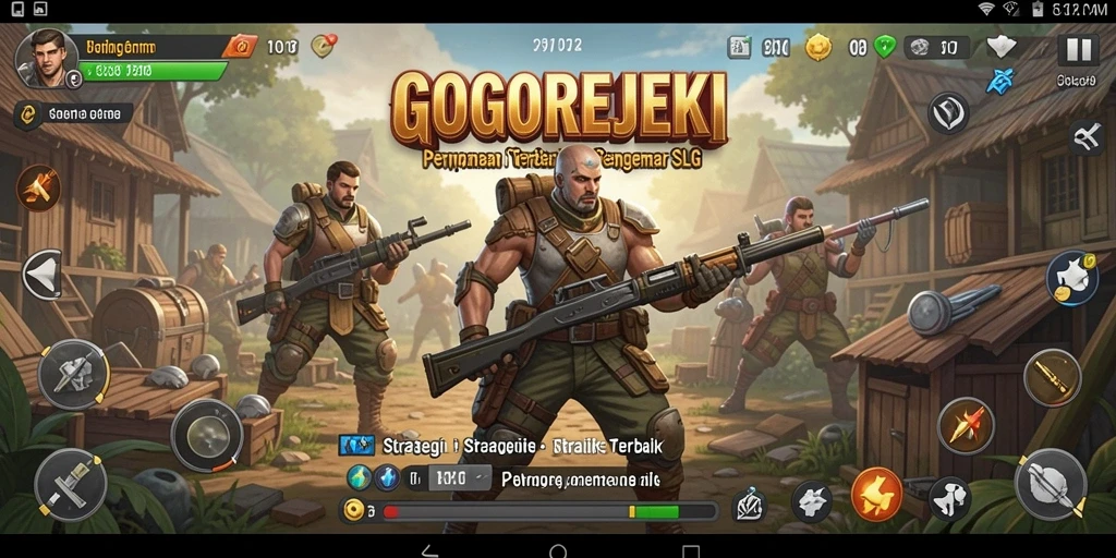 Screenshot utama GOGOREJEKI menampilkan aksi pertempuran strategi yang intens.