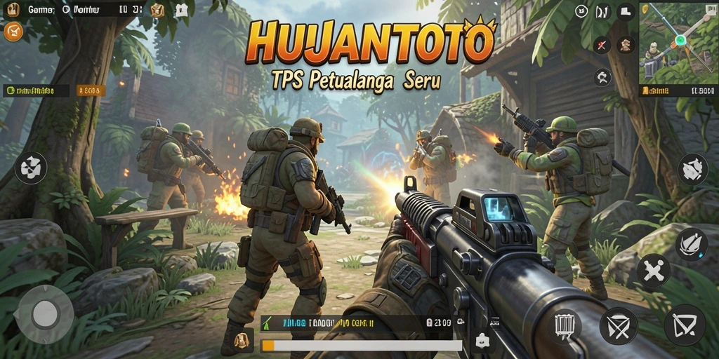 Tangkapan layar dari gameplay seru HUJANTOTO yang menunjukkan aksi TPS.