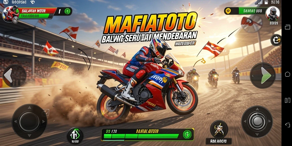 Screenshot MAFIATOTO menampilkan aksi balapan motor yang mendebarkan.