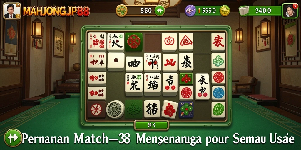 Screenshot gameplay MAHJONGJP88 yang menampilkan pencocokan ubin Match-3.