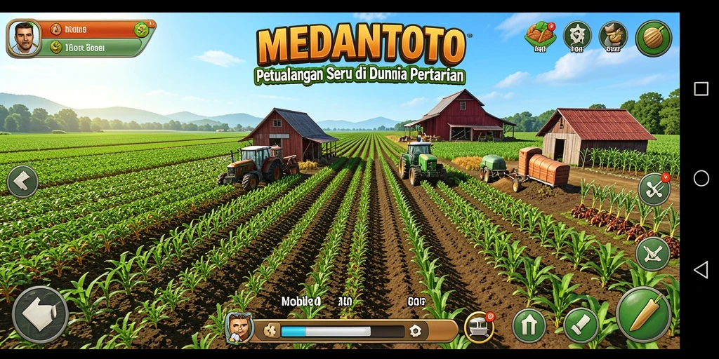 Tampilan gameplay <strong>MEDANTOTO</strong> dengan lahan pertanian yang subur.