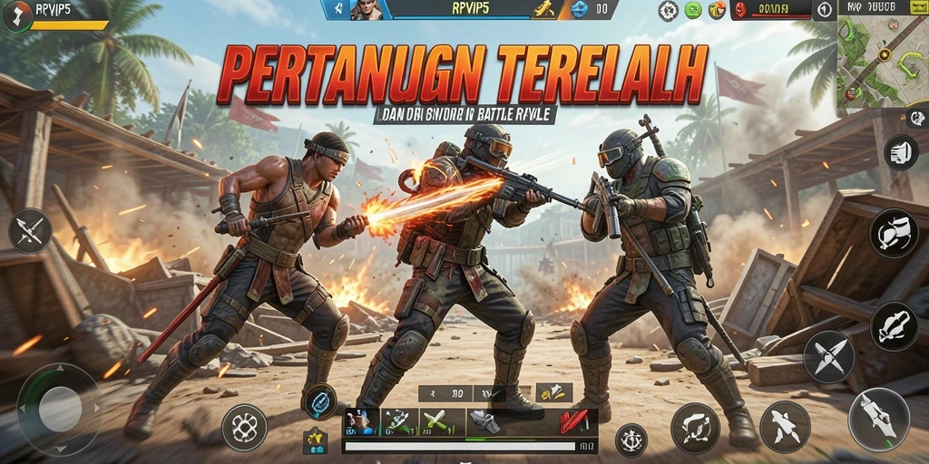 Tampilan gameplay RPVIP5 yang seru dalam pertempuran Battle Royale.