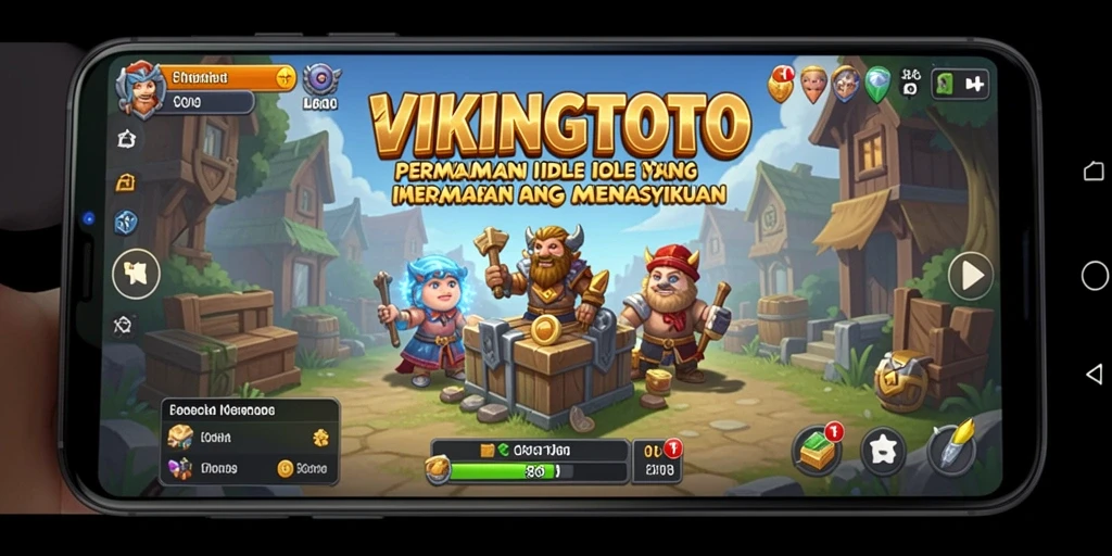 Screenshot VIKINGTOTO menampilkan gameplay menarik dengan aktivitas membangun desa.